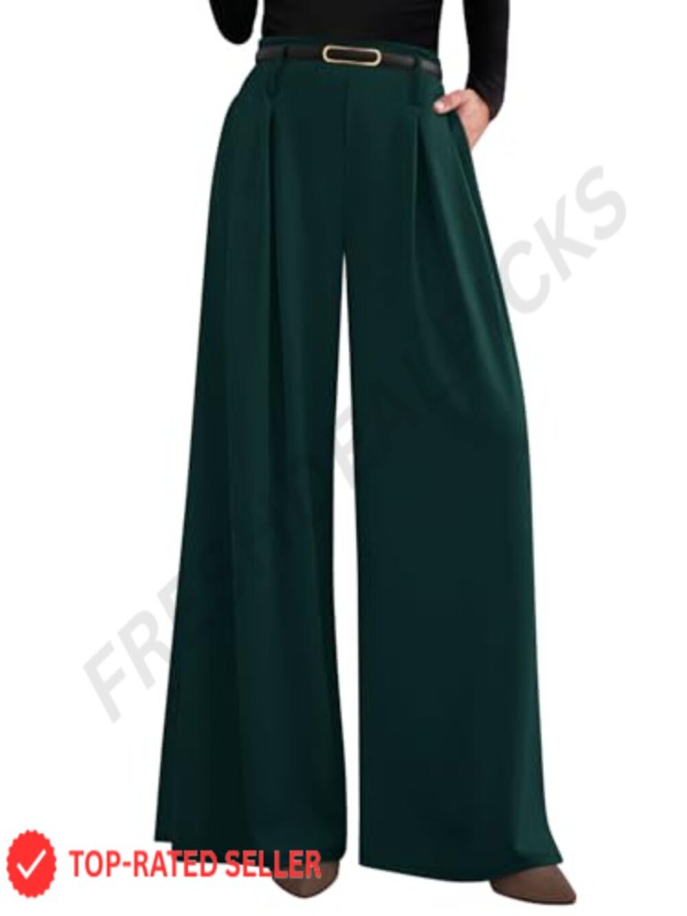 Women's Wide Leg Dress Pants High Waisted Pleated Flowy Trousers Work